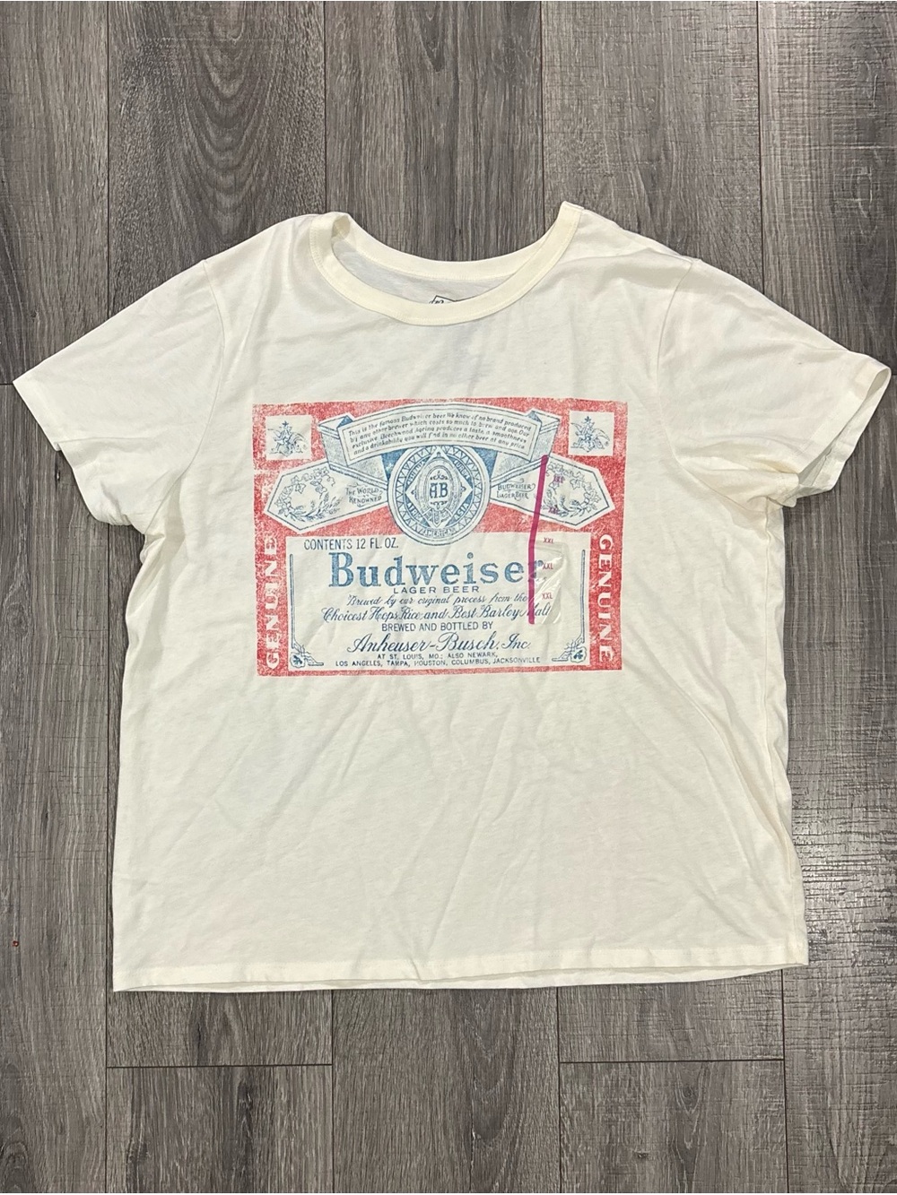 Title: Budweiser Retro Beer Label Graphic T-Shirt Cream XXL 2XL New
